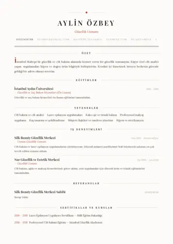 Güzellik Uzmanı Cv Örnekleri  cv indir